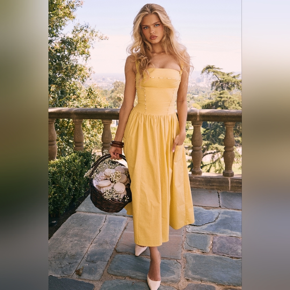 NWT House of Cb Vivien Apricot Cotton Midi Sundress Dress L Plus